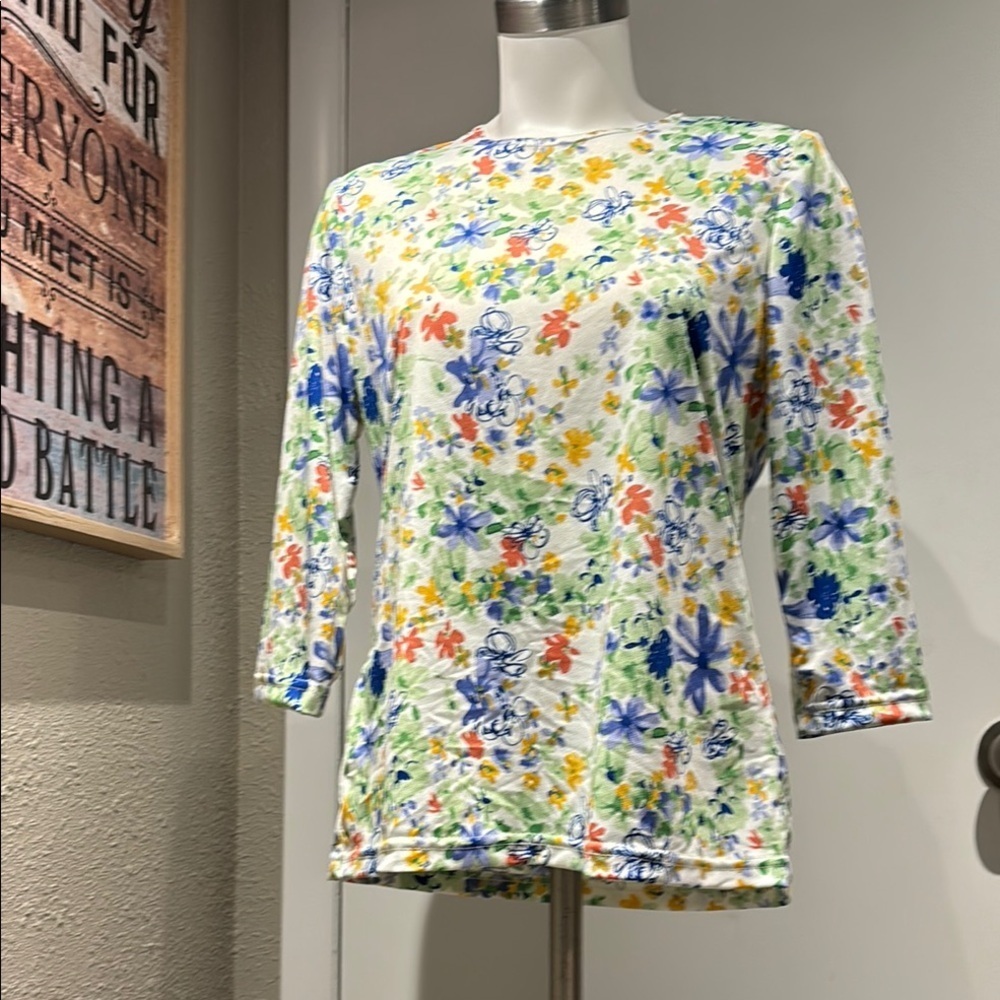 Yellow and Green Fitted 3/4 Sleeve Blouse